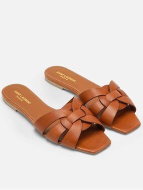Saint Laurent Tribute slides in smooth leather size 39.5 Amber